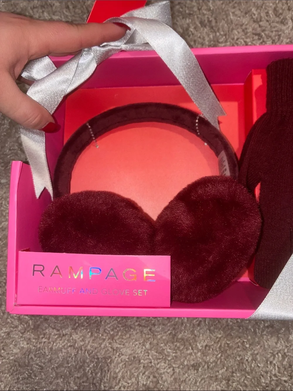 Rampage Burgundy Plush Mittens and Ear Muffs Set